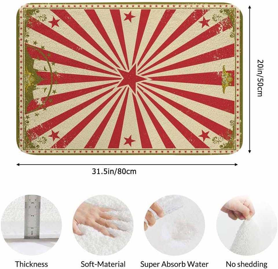 Circus Bath Rugs Microfiber Bathroom Mat Soft Plush Shaggy Shower Mat for Bathroom Fluffy Comfortable Water Absorbent Carpet Non-Slip Machine Washable 20"X30"