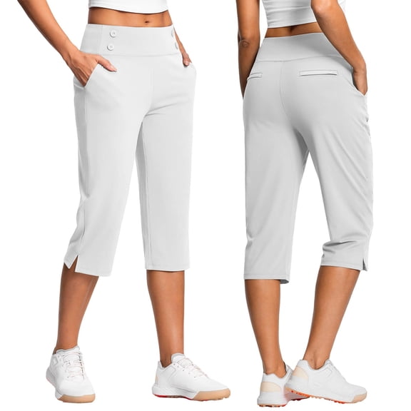 ABSUYY Womens Capris Petite Leggings Stretch Casual with Pockets Pants for Women Ladies White 2XL Capris Comfortable Capri Pants for Women