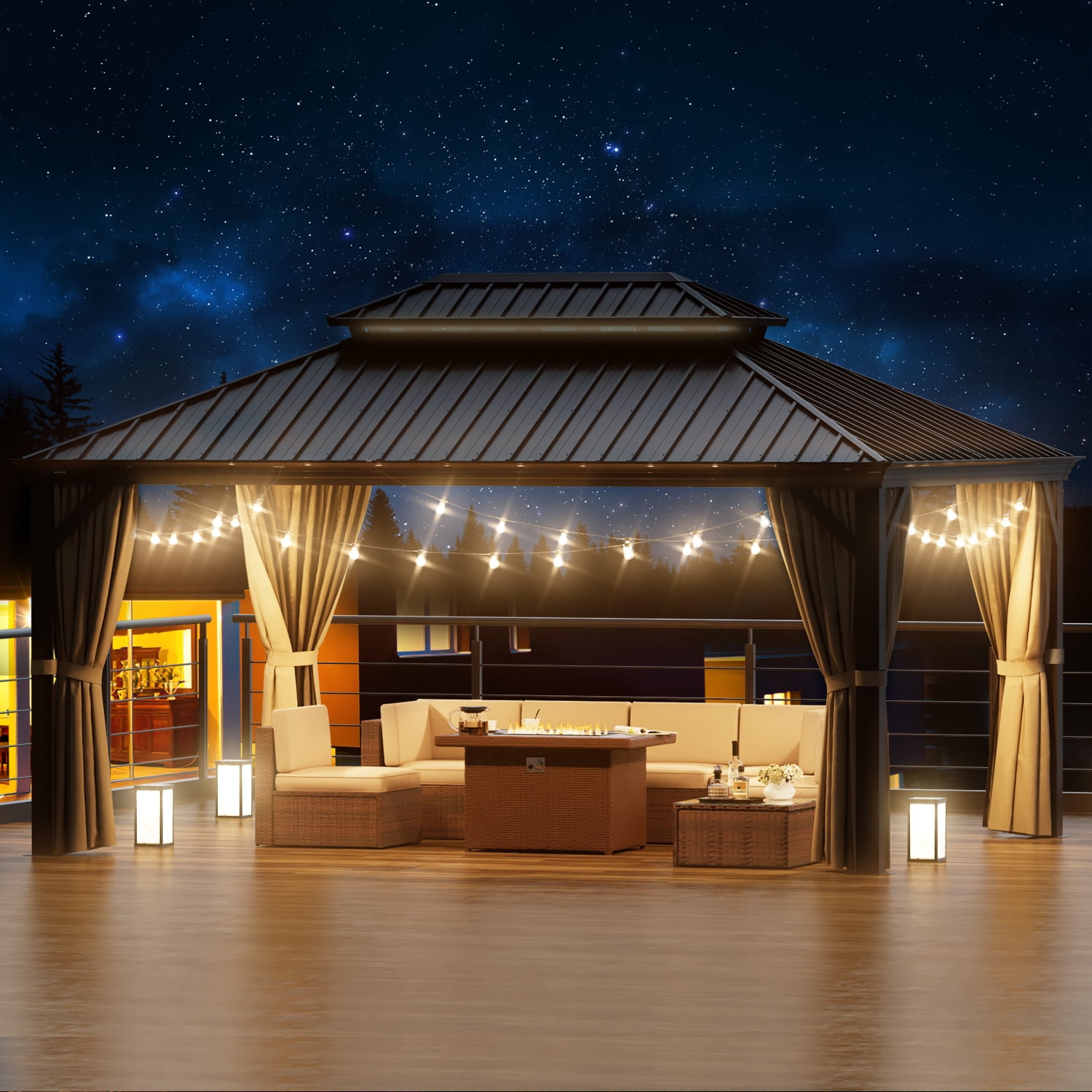 Sunmthink 12x16 ft. Outdoor Hardtop Gazebo, Double Roof and Aluminum Fram, for Patios