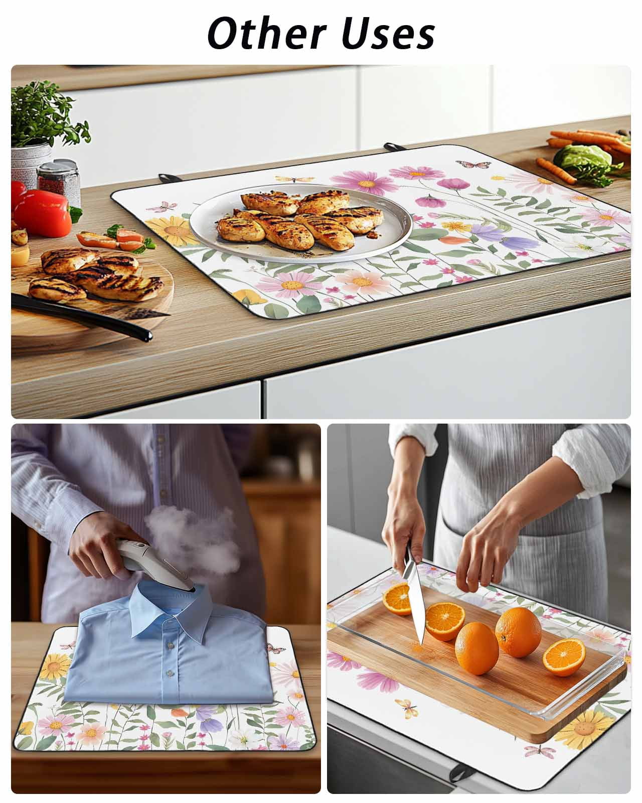 Stove Top Covers for Electric Stove, Botanical Floral Glass Stovetop Cover Protector, Spring Colorful Flowers Butterfly Induction Cooktop Protector Oven Mat for Kitchen Countertop 24"x21"
