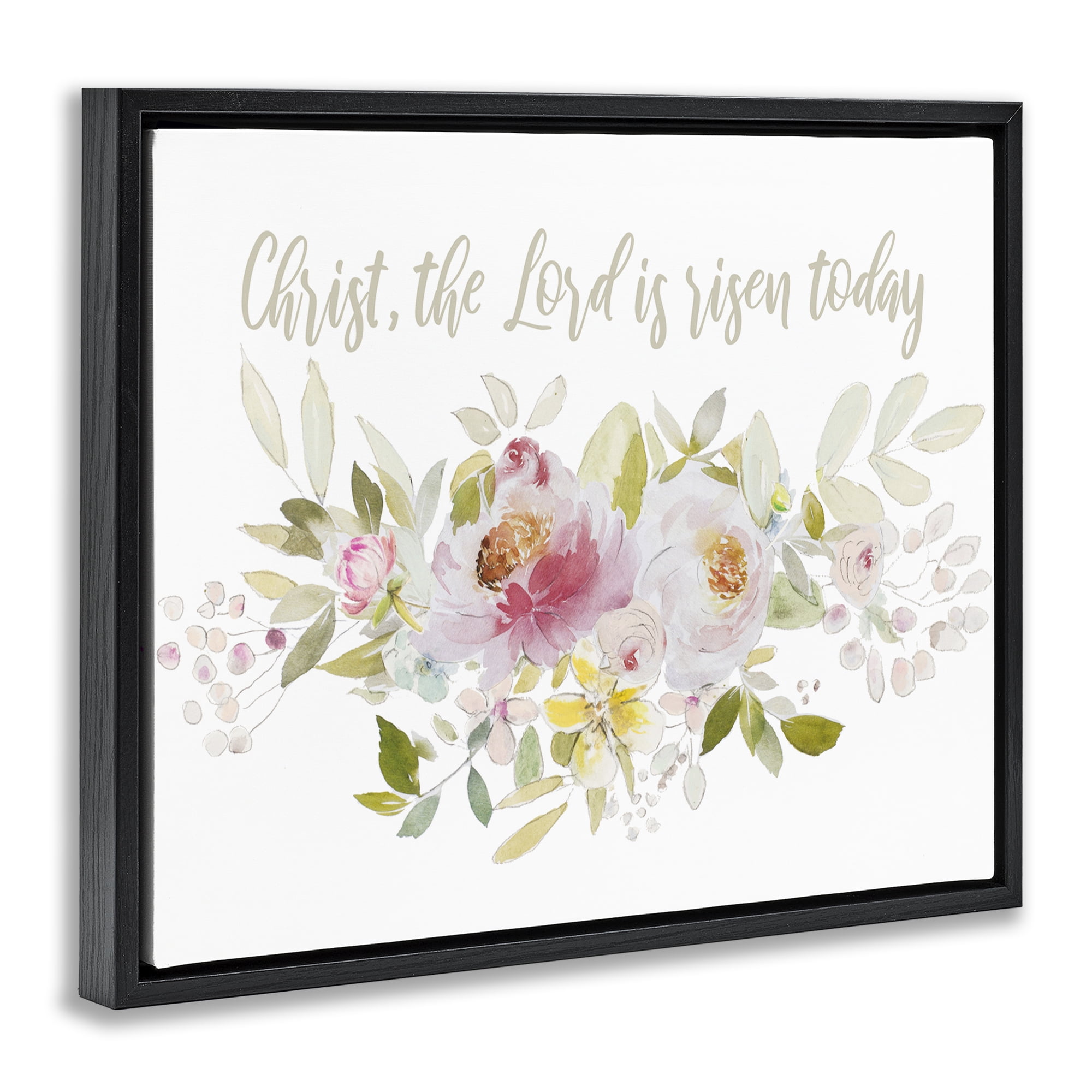Stupell Industries The Lord Is Risen Florals Black Framed Floater Canvas Wall Art, design by Patricia Pinto