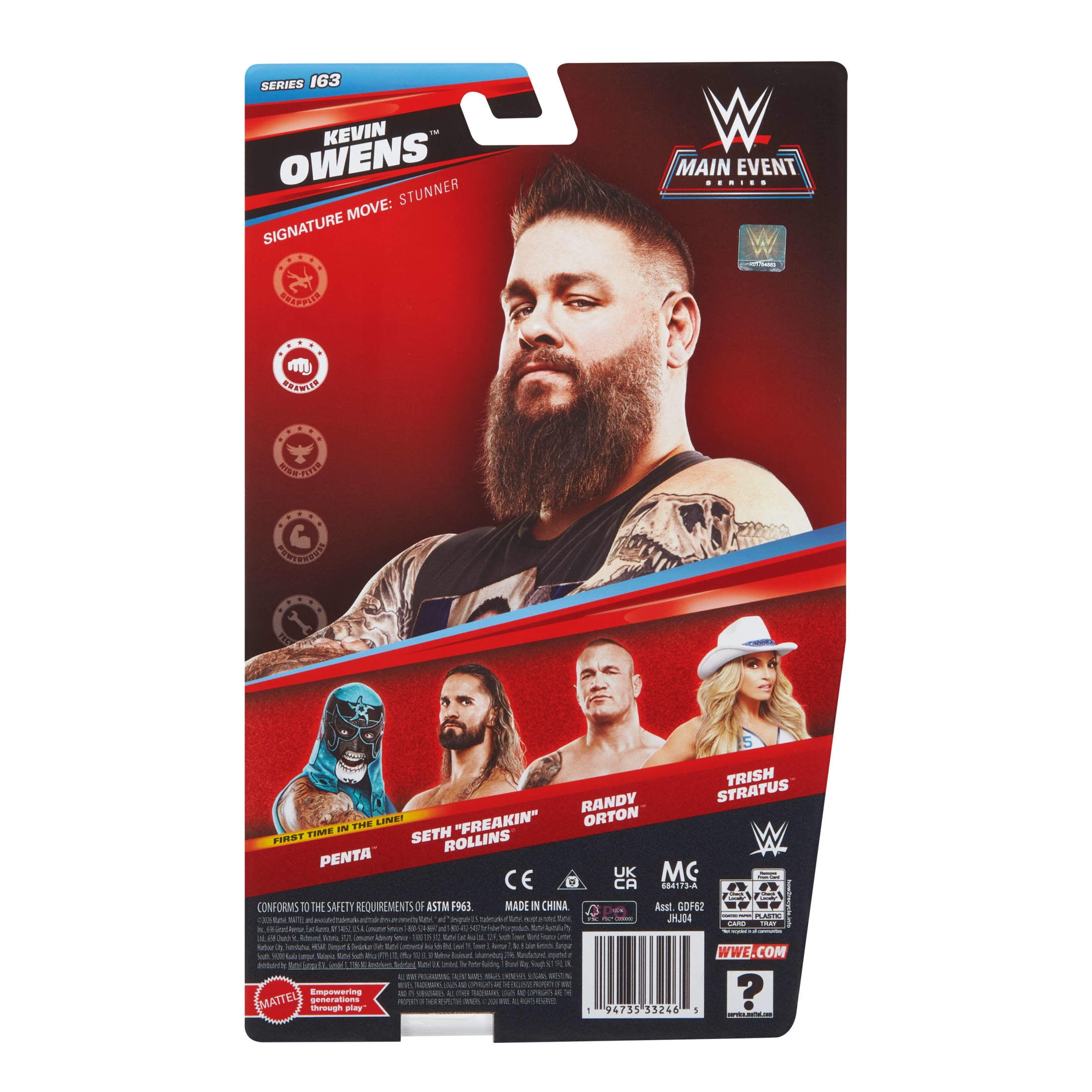 WWE Kevin Owens Action Figure, Main Event Series #163, 6-inch Collectible with Articulation