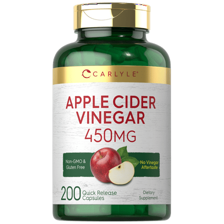 Apple Cider Vinegar Pills | 450mg | 200 Capsules | Non-GMO, Gluten Free Supplement | By Carlyle