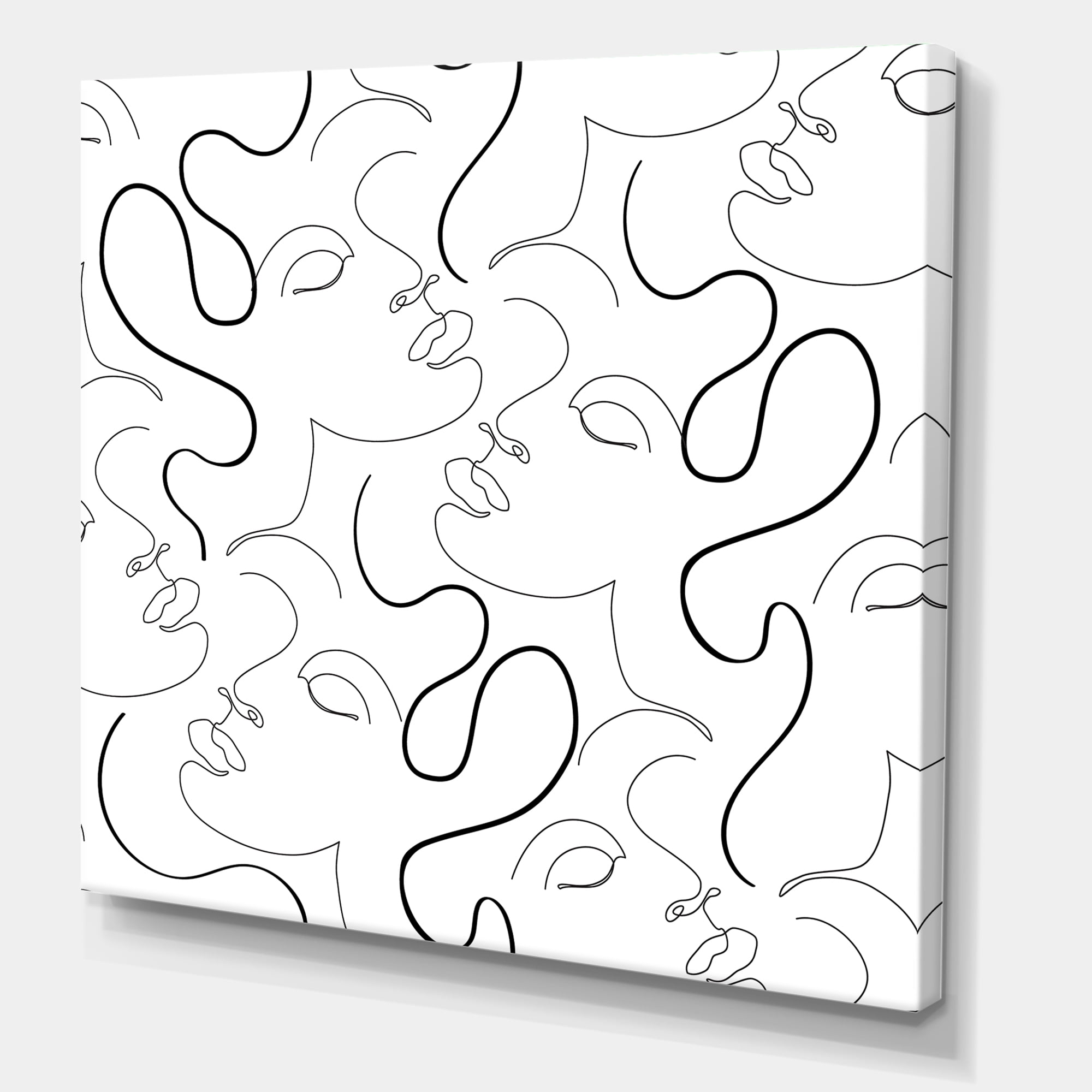 Designart ' Black and White One Line Drawing Portraits ' Modern Canvas Wall Art Print