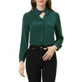 thumbnail image 1 of Unique Bargains Blouse à Col Choker pour Femmes Manches Longues Col Rabattu Chemise de Travail Verte m, 1 of 7