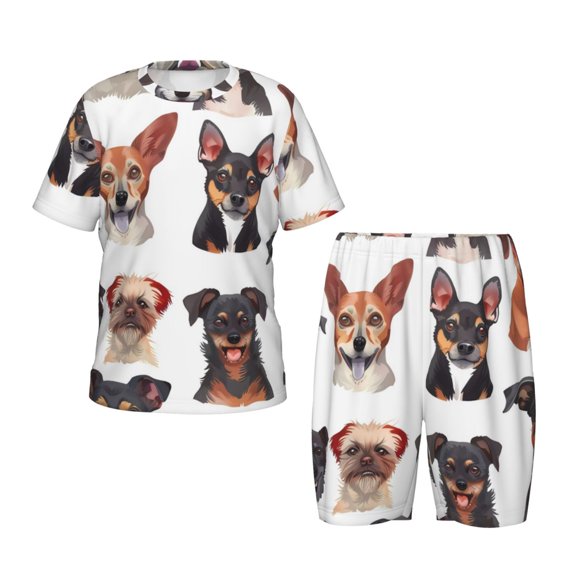 Balery Happy Dog Faces Collage Conjunto de Pijama Infantil de Manga Corta con Estampado – Ropa de Dormir de Algodón Suave-XX-Large