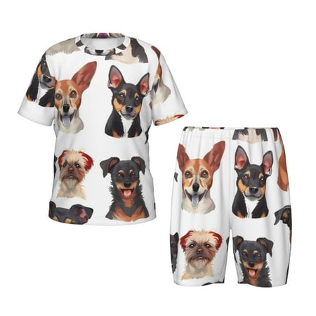 Luyuia Happy Dog Faces Collage Print Girls  2-Piece Tie-Dye Pajama Set  Cute Summer Loungewear with Shirt and Tank Shorts Nightwear-3X-Large