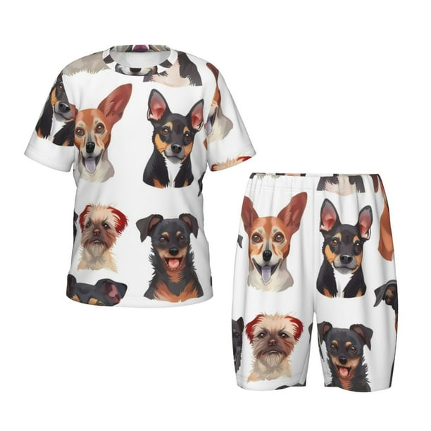 Balery Happy Dog Faces Collage Conjunto de Pijama Infantil de Manga Corta con Estampado – Ropa de Dormir de Algodón Suave-Small