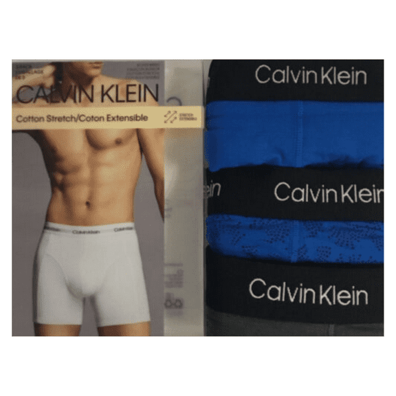 Calvin Klein Men's 3 Pack Boxer Brief, Cotton Stretch, BlueandGrey, Size M