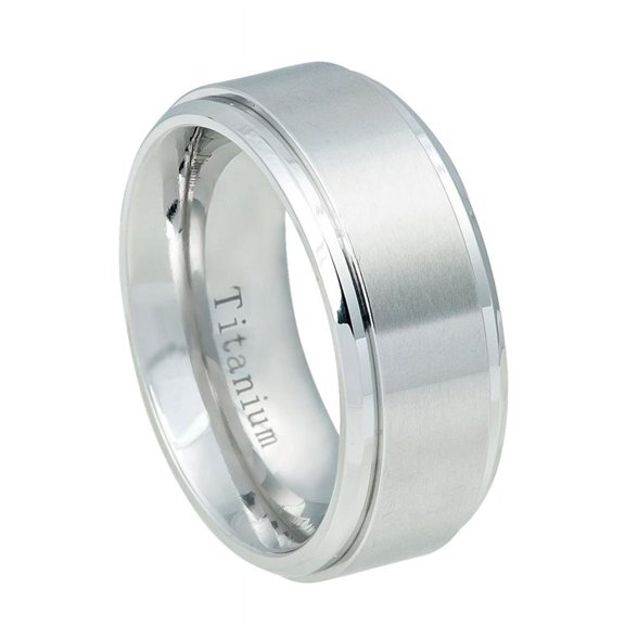 9mm White Titanium Step Edge Brushed Center Wedding Band Ring For Men Or Ladies