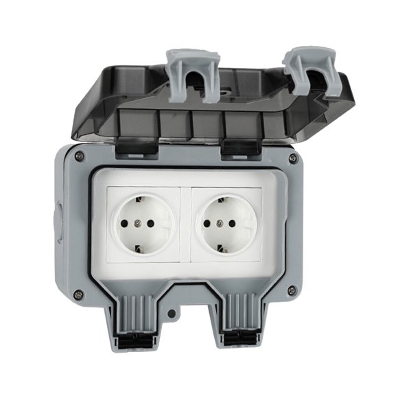 facefd Household PC Plastic Weatherproof Socket Waterproof Garage Power Outlet with Lid 16A Electrical Accessories German DE Plug Type 2