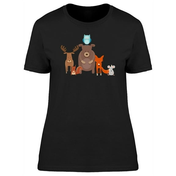 Cute Boho Forest Animals Cartoon T-Shirt Women -Image by Shutterstock, Female XX-Large