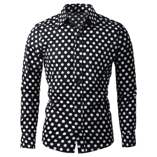 Camisas de hombre con lunares, manlarga, corte ajustado, estampado, camicon botones Negro 46