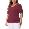 thumbnail image 2 of DARING DIVA Women's Plus Tops V Neck Pullover Knitted Casual Blouses 3X Burgundy, 2 of 6