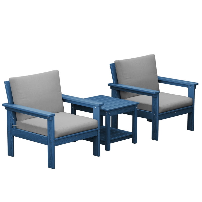 FUNDAZE Oversized HDPE Patio Furniture Sets, 2-Seater With Double-tier Table Outdoor Conversation Set | For Patio, Poolside, Backyard Use, Grey Frame with Gray Cushion