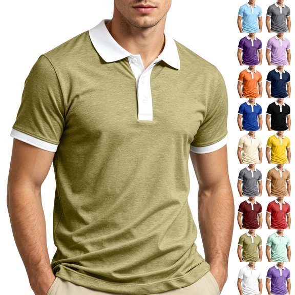 UDAUDU Men's Casual Short Sleeve Polo Shirts Cotton Stretch Collar Tee Breathable Soft Summer Vacation Golf Shirts L