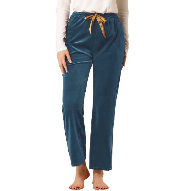 Pantalones de Yoga Cómodos Allegra K Pierna Ancha Pijama Salón Cordón Decoración Azul M