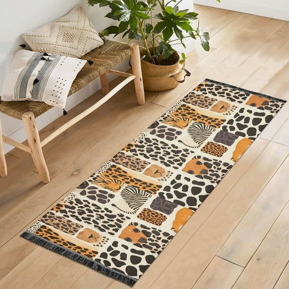 Ryvnso Animal Skins Leopard Bedroom Runner Rug 2'x6' Hallway Area Carpet Non Slip Entryway Mat with Tassels