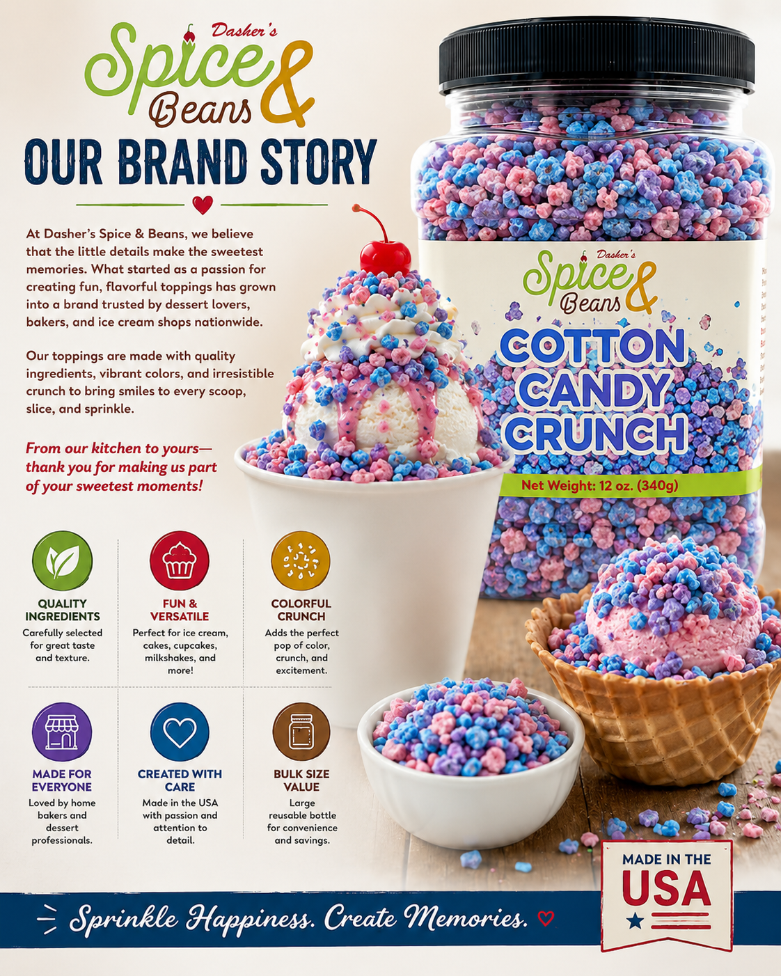 Cotton Candy Crunch Ice Cream Topping & Cake Decoration 12oz , by Dasher's Spice & Beans