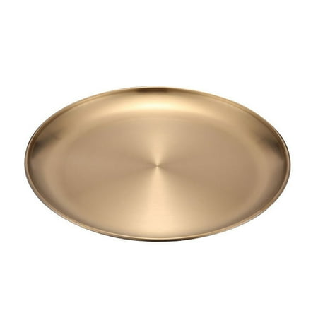 

Dcastle Clearance! Metal Round Tray Stainless Steel Snack Fruit Tray Cosmetics Jewelry Storage Tray European Style Dinner Plates Gold 26cm