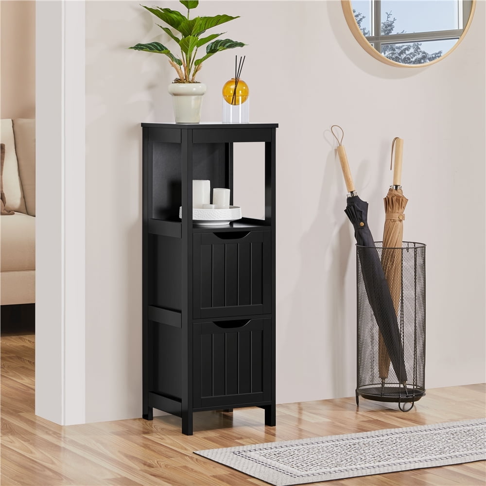 Yaheetech 35" Height Compact Corner Bathroom Cabinet with Open Shelf, Black