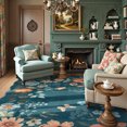 thumbnail image 3 of Moynesa 6'x9' Floral Washable Rugs, Scalloped Large Area Rug for Living Room Bedroom Ultra-Thin Non Slip Dining Room Rug, Stain Resistant Boho Rugs Throw Carpet for Office,Navy Blue, 3 of 8