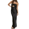 thumbnail image 1 of Diconna Robe d'Été en Tube de Satin de Femmes Couleur Unie Bustier Mince Longue Robe Robe de Fleur 3D avec Écharpe, 1 of 9