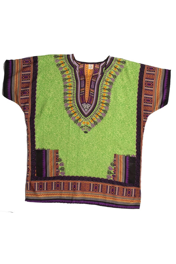 Dashiki-Style Shirt for Men with Pockets Boho Print Casual Top (Green, Small / Medium)
