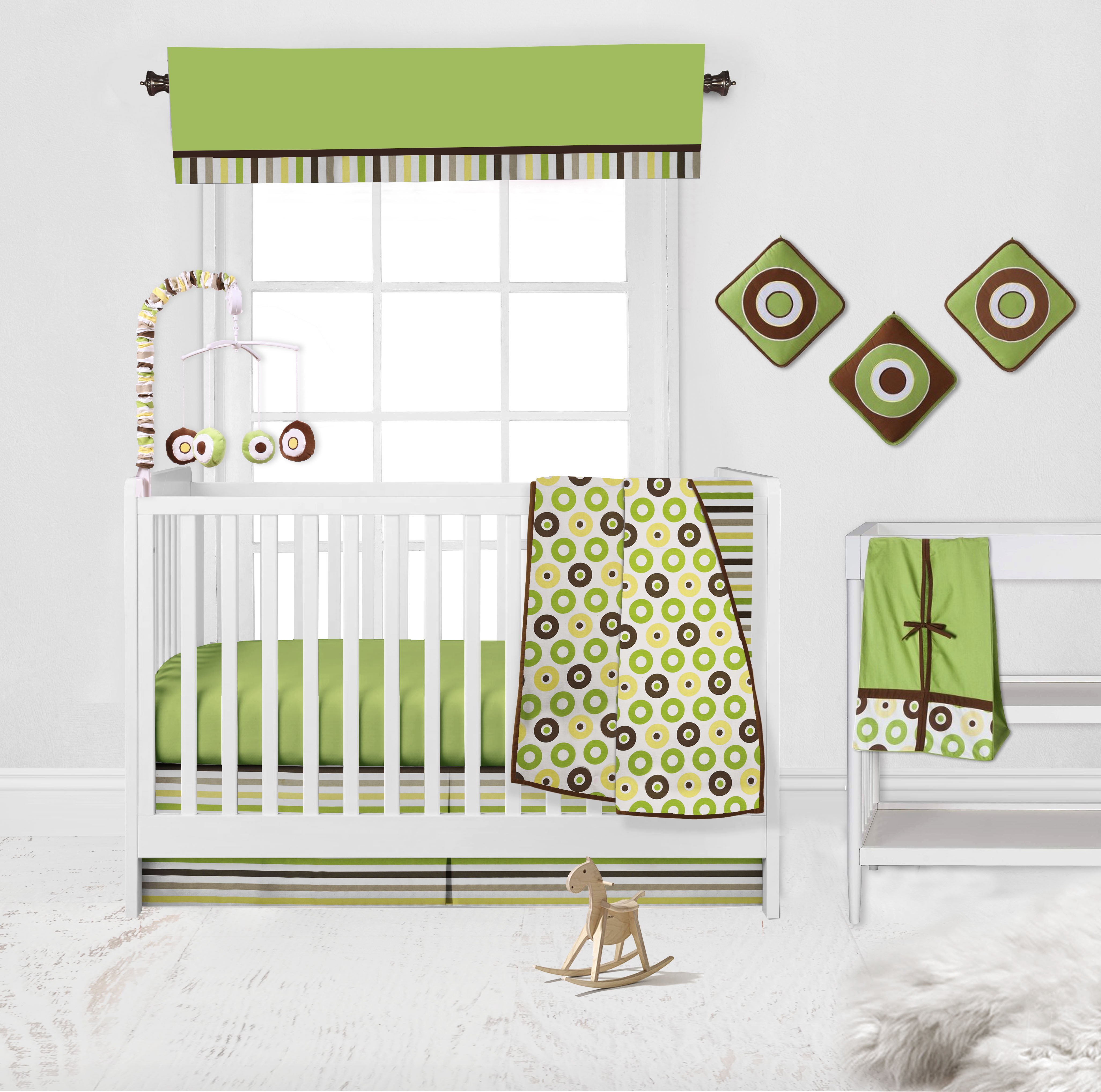 Bacati - Mod Dots/Stripes Green/Yellow/Chocolate Musical Baby Crib Mobile