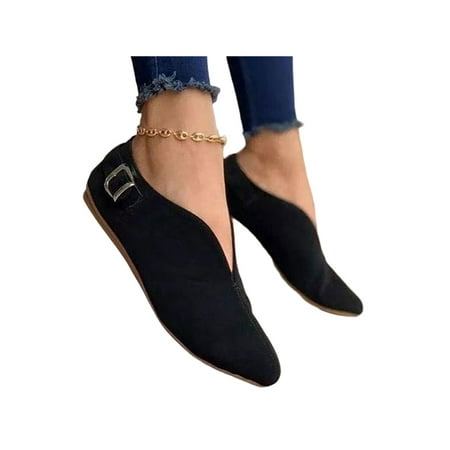 

Zodanni Women Casual Shoes Pointed Toe Loafers Comfort Flats Ladies Flat Womens Buckle Strap Slip On Black 6.5