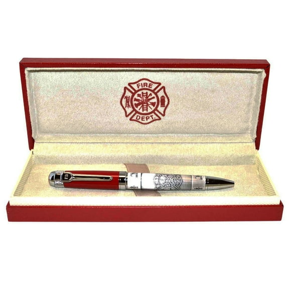 Fire Dept Firefighter Heavy Weight Metal Ball Point Pen Set Red Box