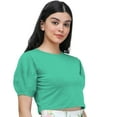 thumbnail image 3 of eloria Women's Casual Blouse Tops, Ruffle Puff Sleeve, Round-Neck Top Color: Teal Blue | Size: L, 3 of 6