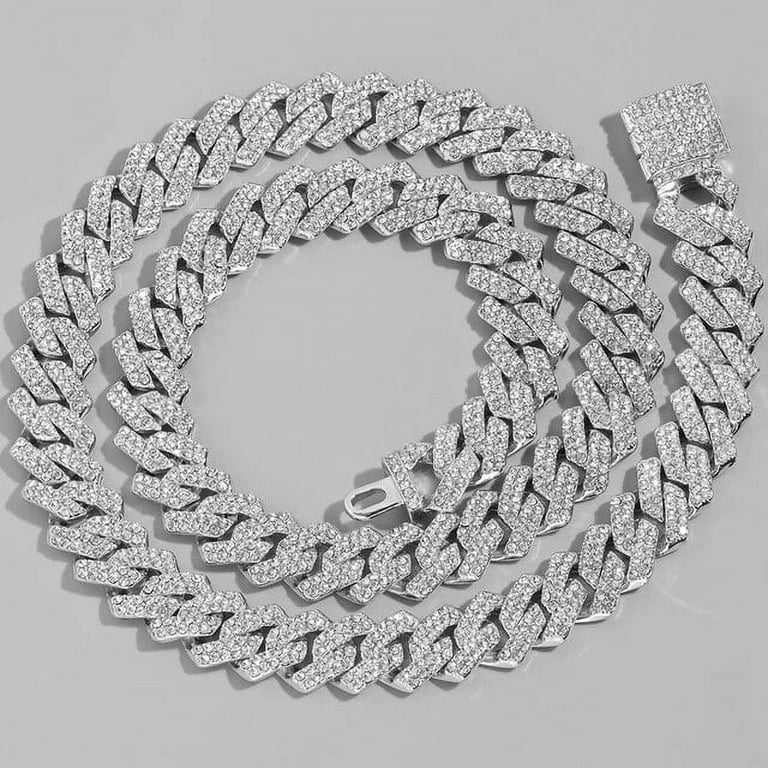 Iced Out Bling AAA Rhinestones Prong Cuban Link Chain Men's Iced Out Bling AAA Rhinestones Prong Cuban Link Chain Men's