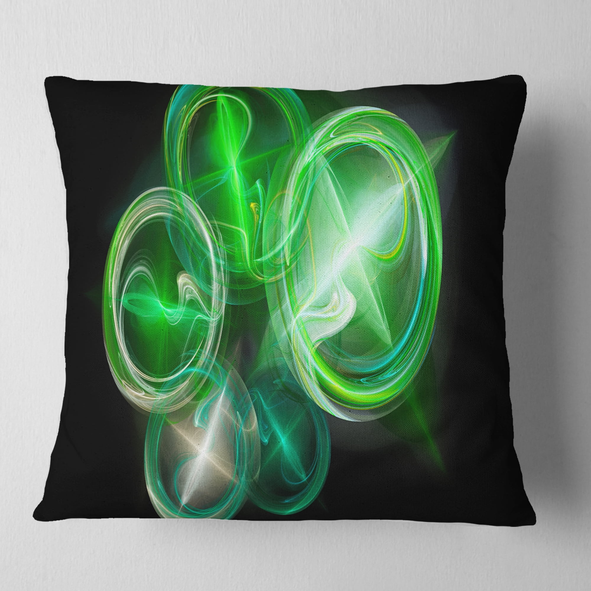 Designart Green in Black Fractal Desktop - Abstract Throw Pillow - 18x18
