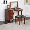 thumbnail image 2 of DeeHome Traditional Formal Cherry Color Vanity Set w Stool Storage Drawers 1pc Bedroom Furniture Set Tufted Seat Stool, 2 of 9