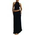 thumbnail image 3 of Two Piece Maxi Skirt Sets for Women Summer Backless Halter Beach Top Long Skirt Going Out Set 2 Piece Outfits Black L, 3 of 7