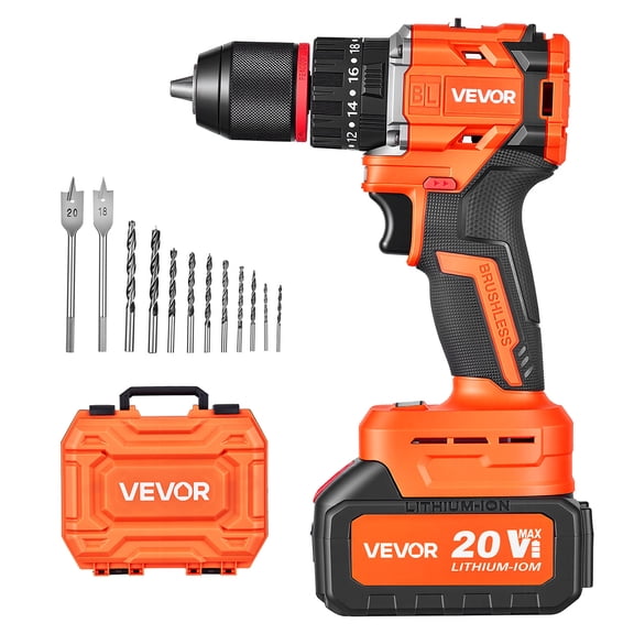 VEVOR Hammer Drill 20V 1/2 in 30000 IPM Brushless Cordless Impact Drill Kit, for Drilling Wood Metal Screw Driving, 4000 mAh Lithium-Ion Battery Pack and Charger, with All-Metal Chuck, Compact Design