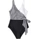 thumbnail image 1 of Traje de baño cruzado de una pieza para mujer Traje de baño con lazo lateral y bloques de color (Black White Grid L), 1 of 5