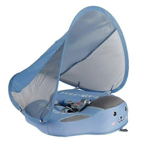 Solid Non-Inflatable Toddler Baby Swim Ring Float with Sunshade Waterproof Swimming Ring Airtight Use for Home Swimming Pool