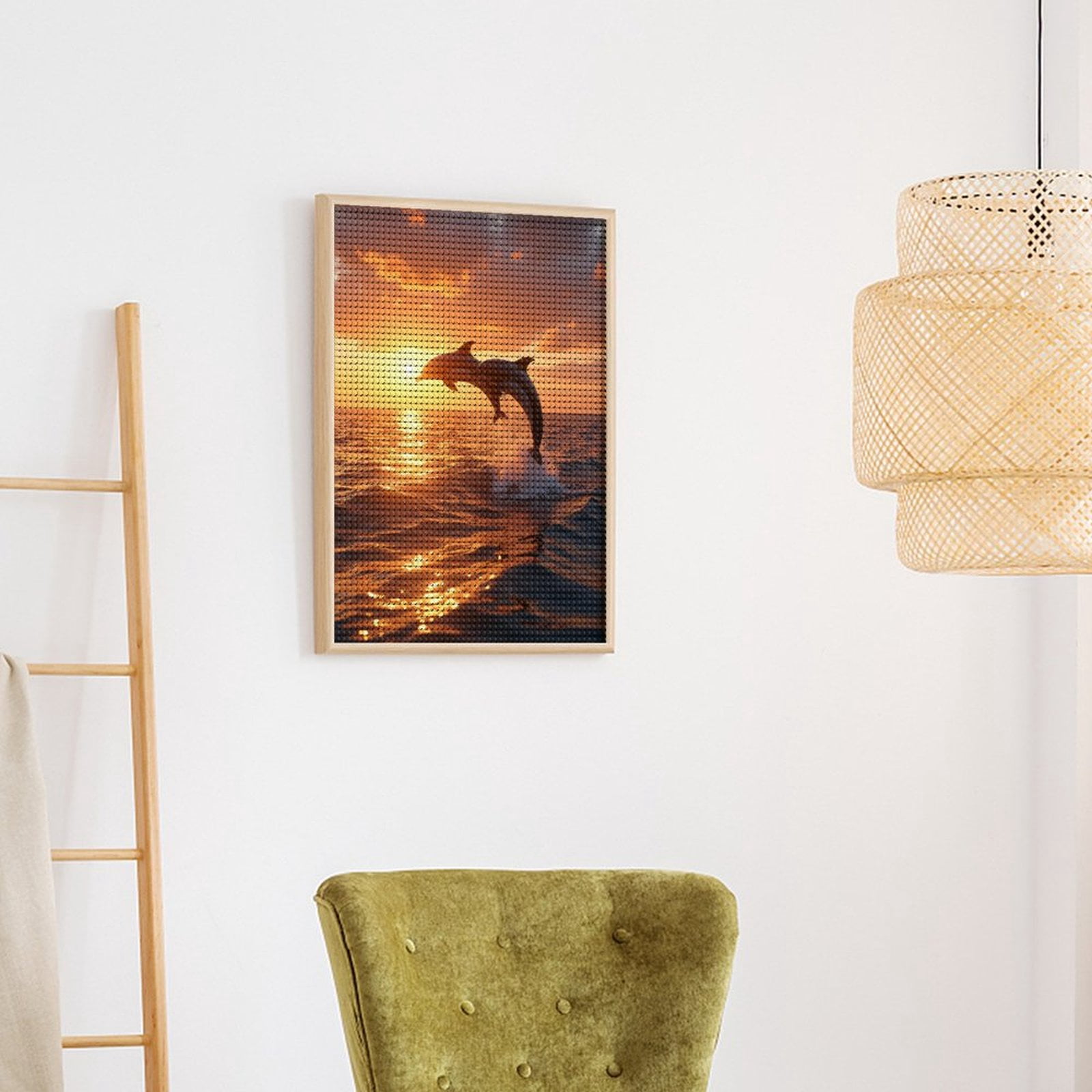 Diamond Art Kits for Adults - Dolphins Jumping Sunset Ocean Waves 5d Diamond Painting for Adults, Diamond Art for Adults Beginners, Frameless Diamond Painting Kits for Adults for Home Wall Decor
