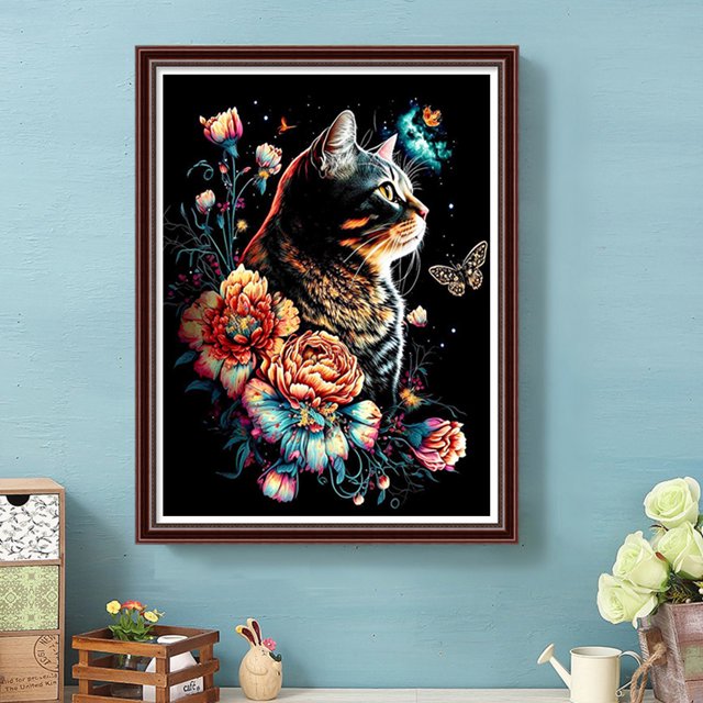 Cuadros Decorativos 5D bricolaje taladro redondo completo diamante pintura gato Kit arte decoración del hogar (sz3416) Wdftyju embutido en tela