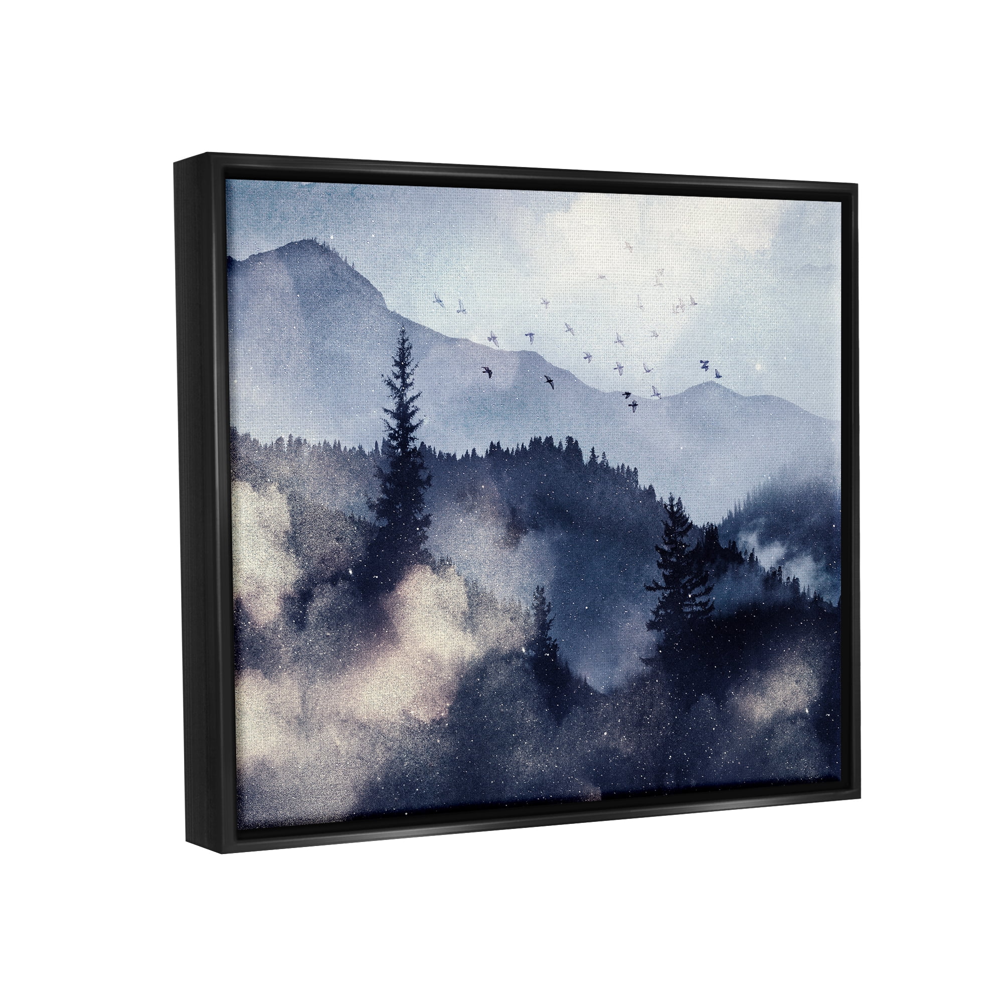 Stupell Industries Mountain Landscape Watercolor Nature Painting Black Floater Framed Art Print Wall Art, 21 x 17