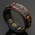 thumbnail image 1 of Mens Viking Wide Leather Bracelet Wristband Punk Alloy Bangle Adjustable Gift, 1 of 5