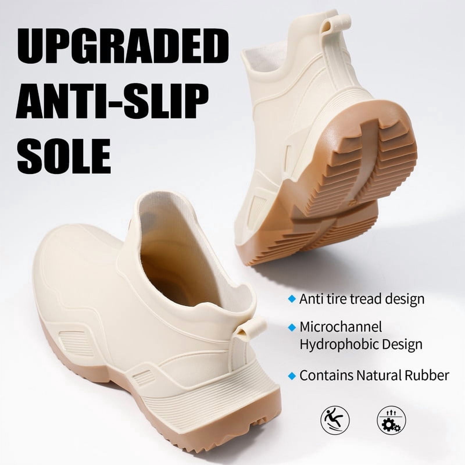 LAoutun Short rain boots women waterproof boots ankle Camping boots garden Boating white brown