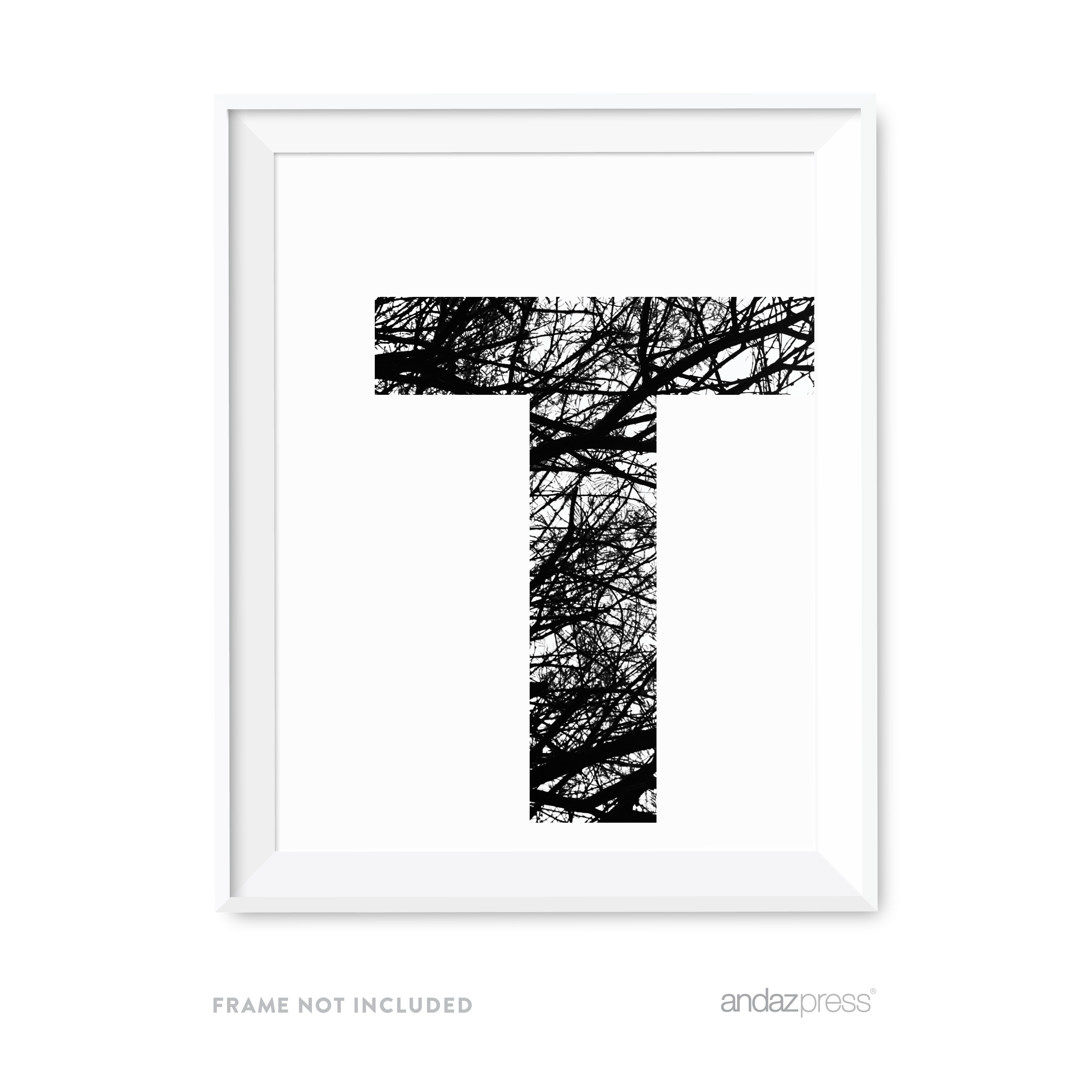 T Monogram Wall Art Letters, Black and White Tree Branches