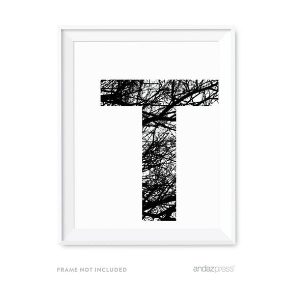 T Monogram Wall Art Letters, Black and White Tree Branches