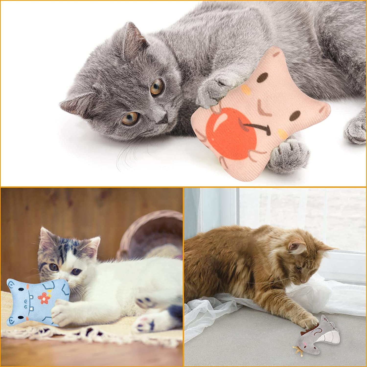 Catnip Teeth Cleaning Dental Cat Toy Petslucent Catnip Toys for Cat Cat Chew Toy Pet Catnip Pillow for Indoor Cats Kittens Kitty 3Pcs Orange 