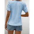 thumbnail image 3 of Top de Punto Texturizado de Color Liso con Mangas Abullonadas y Cuello en V en Azul S, 3 of 5