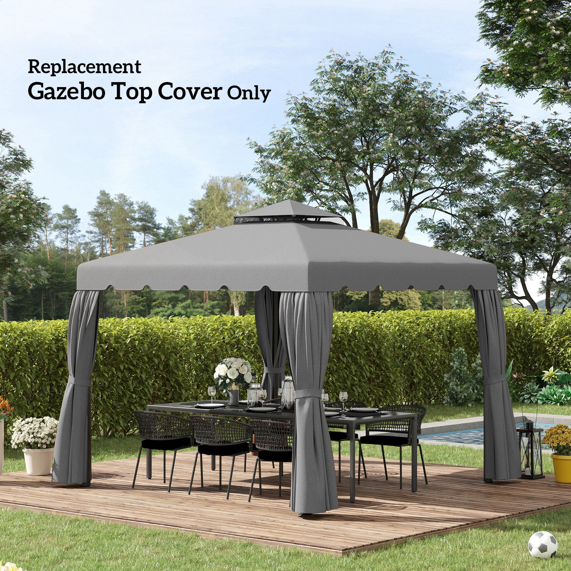 Outsunny 10' x 10' Gazebo Replacement Canopy, Double Roof Gazebo Top Cover (TOP ONLY), Light Gray