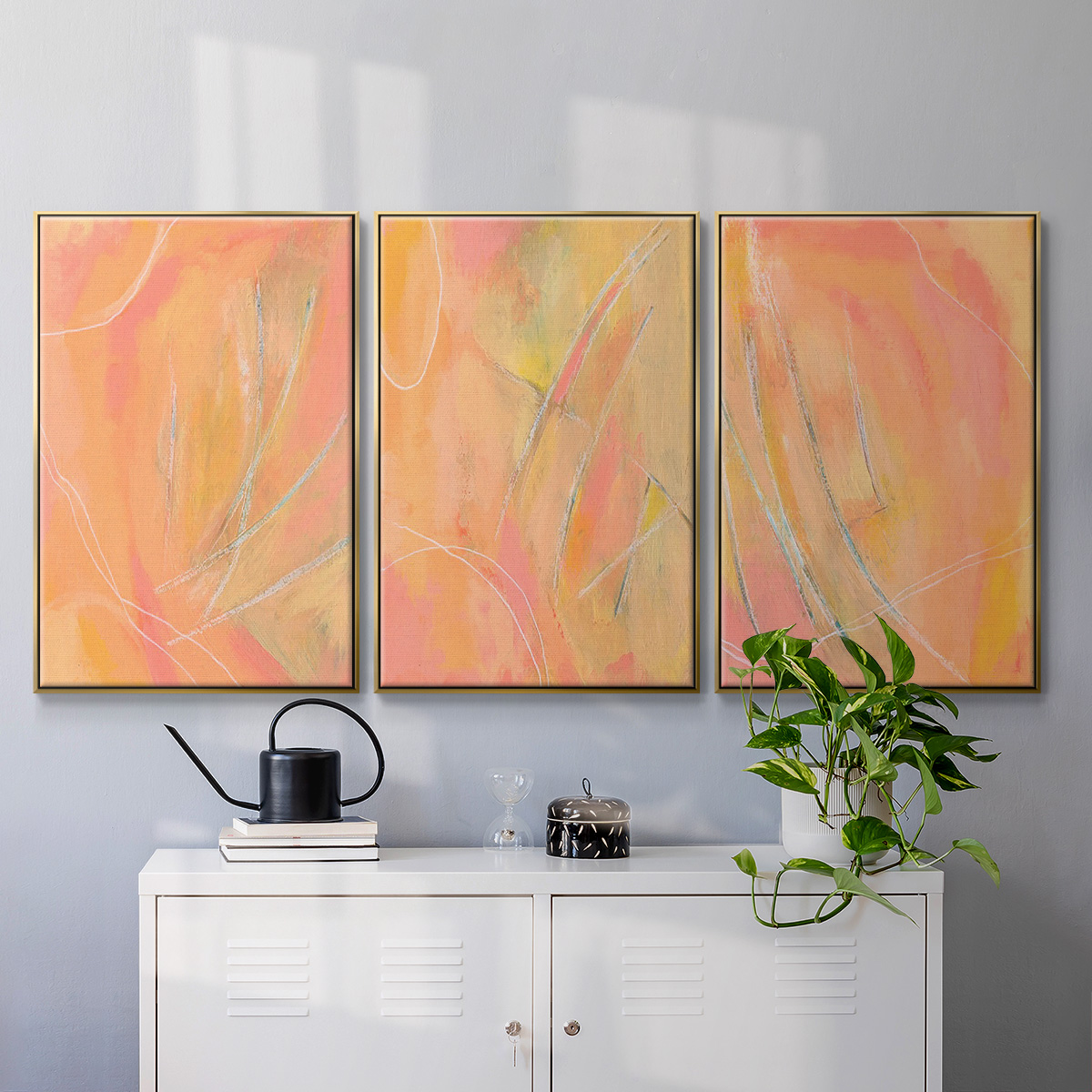Peach Bliss I - Framed Premium Gallery Wrapped Canvas L Frame 3 Piece Set - Ready to Hang